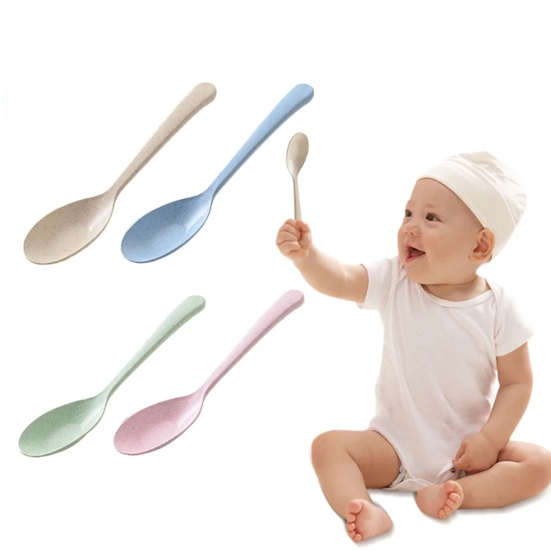 

Baby Spoon Natural Wheat Straw Stem Rice Feeding Kids Tableware Heat Resistance