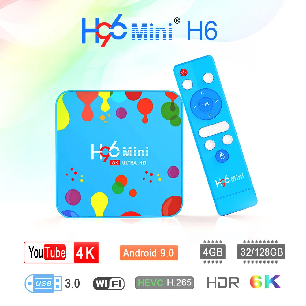 Android tv box H96 MINI Allwinner H6 четырехъядерный Смарт ТВ-бокс Android 9,0 4 Гб ram 128 ГБ rom 6K HD 4K 30fps H.265 телеприставка
