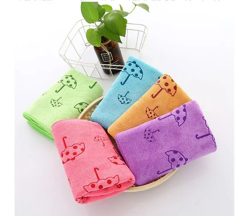 

Bath Towel Washing Face Absorbent Drying No Lint 5 Colours Cute Cotton Umbrella Printing Towel Soft Children Adult Hair Drying