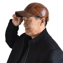 Мужская зимняя теплая Бейсболка из натуральной кожи, регулируемая шапка с ушками JL