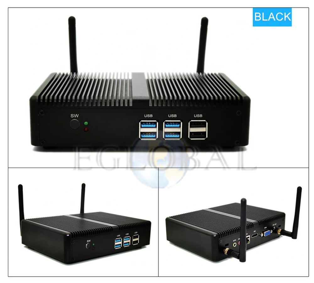 Дешевый процессор Eglobal Fanless мини компьютер Windows 10 Intel i7 i5 i3 Barebone PC 6 * USB Msata SSD 2 5