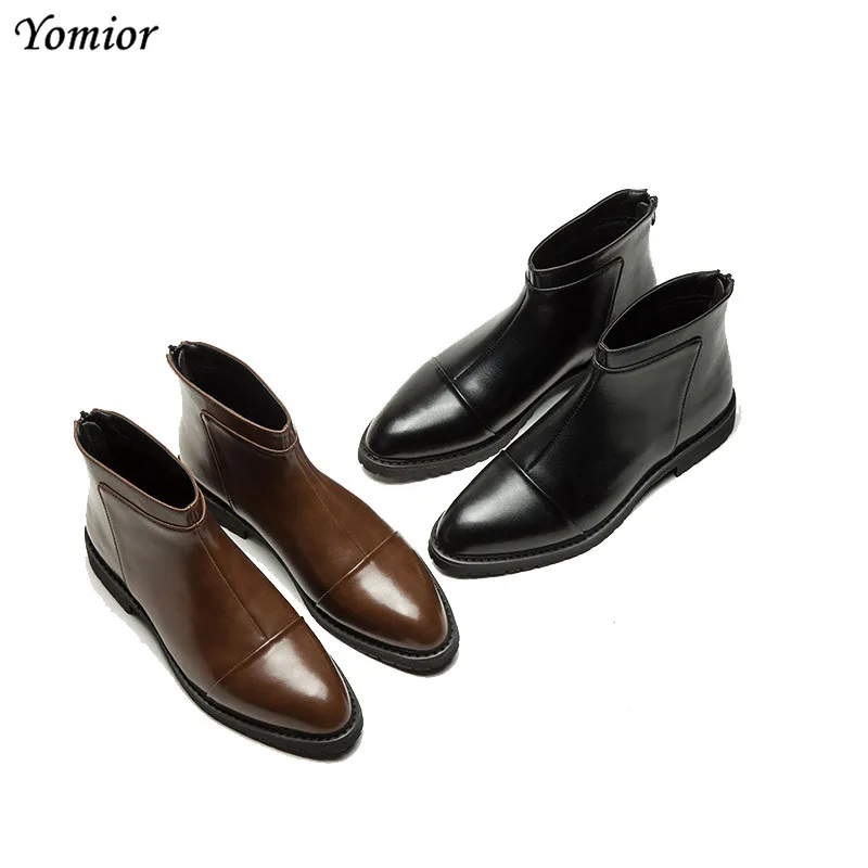 Yomior/сезон осень-зима; модная мужская обувь с острым носком; повседневные деловые ботильоны в английском стиле; высококачественные ботинки «Челси» из натуральной кожи