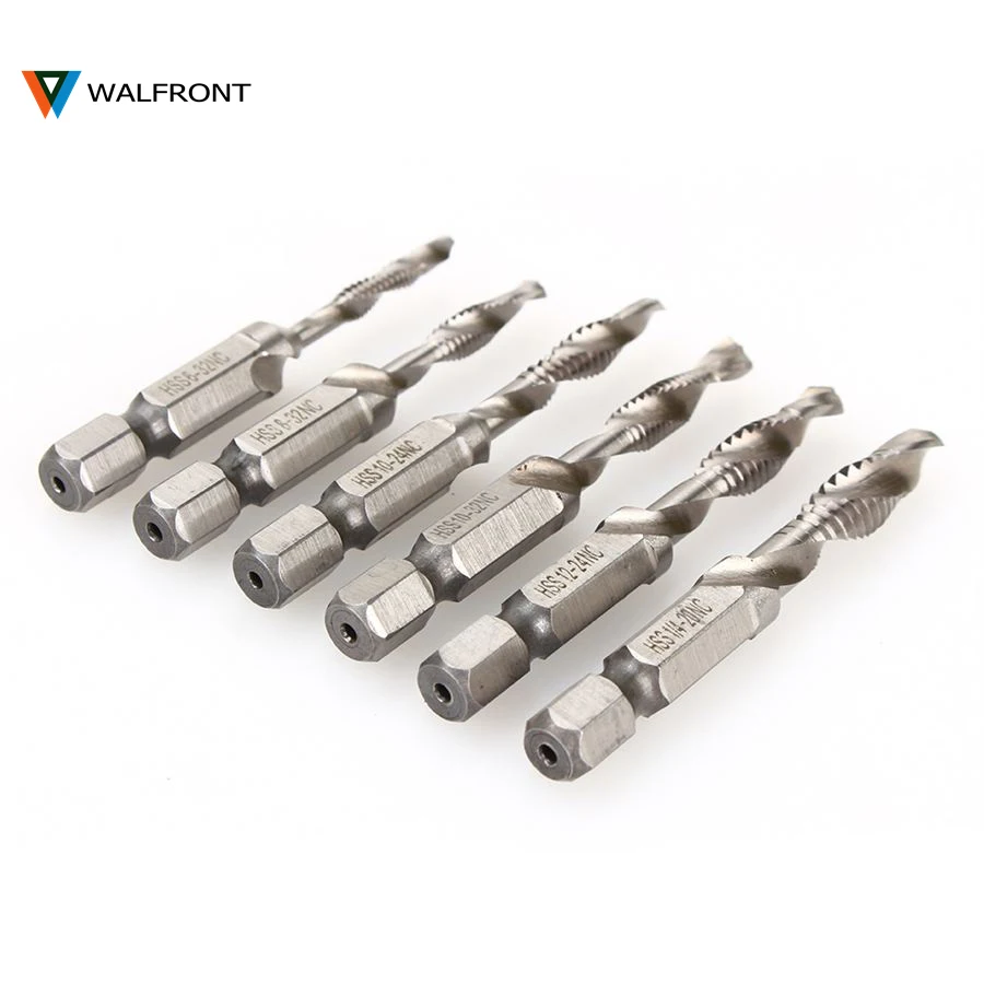 

WALFRONT 6Pcs/set brocas para metal Deburr Countersink Hex Bit HSS 1/4 Shank SAE Drill Tap Combination Bit Set kit de brocas