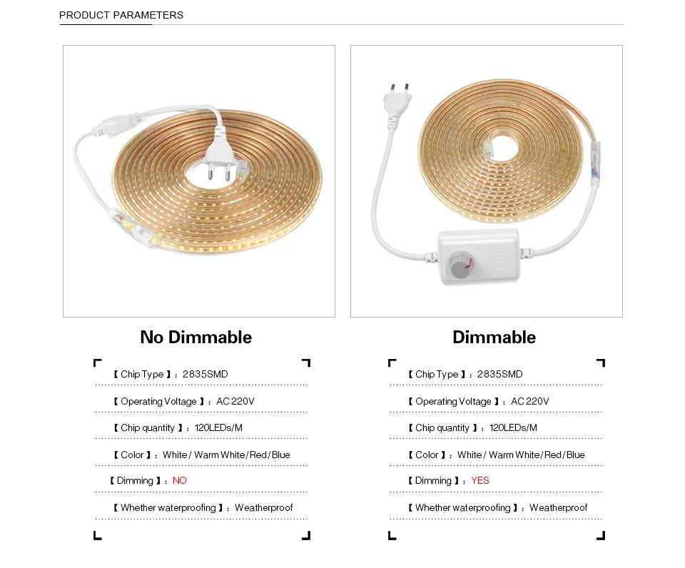 SMD 2835 AC 220 V Светодиодная лента наружная Водонепроницаемая 220 V Светодиодная лента яркость Регулируемый гибкий светодиодный свет лента затемнения