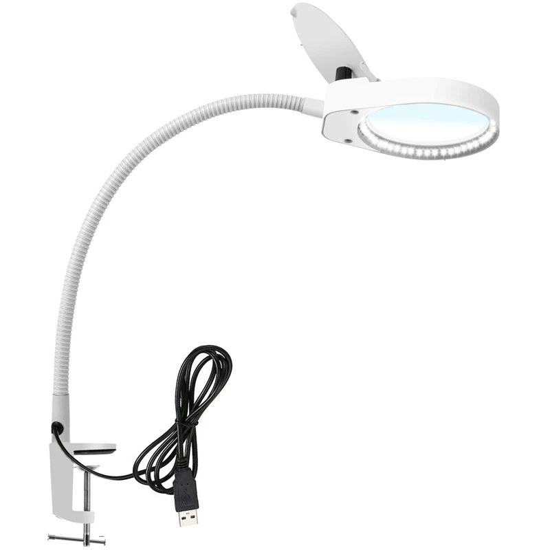 

LED Magnifying Lamp Metal Clamp Swing Arm Desk Lamp Stepless Dimmin,Magnifier LED lamp 3X 10,100mm Diameter Lens (White)