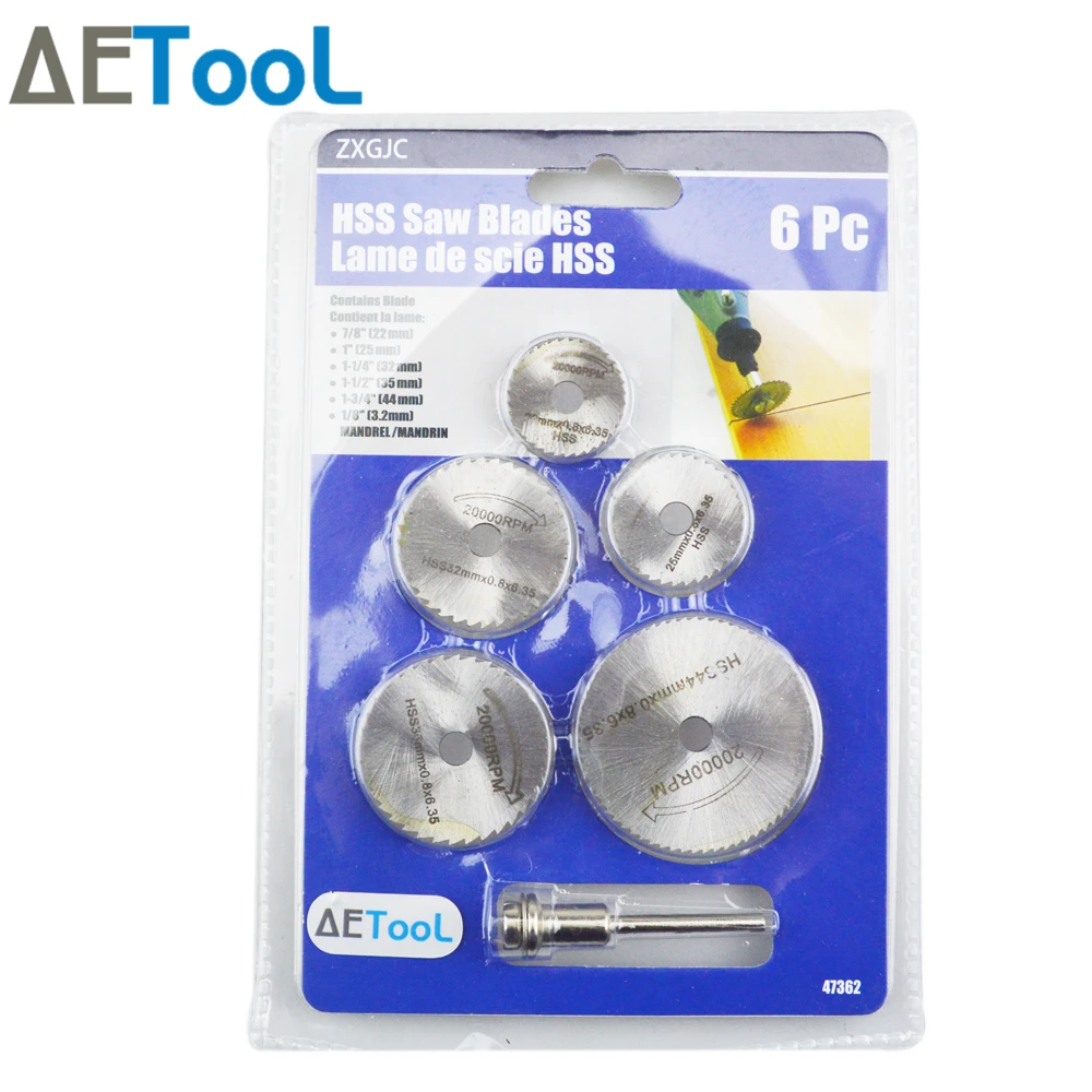 

AETool 6pcs/set Mini Circular Saw Blade Set 6PC Cutting Disc Rotary Drill Tool Accessories for Wood Aluminum Cutting
