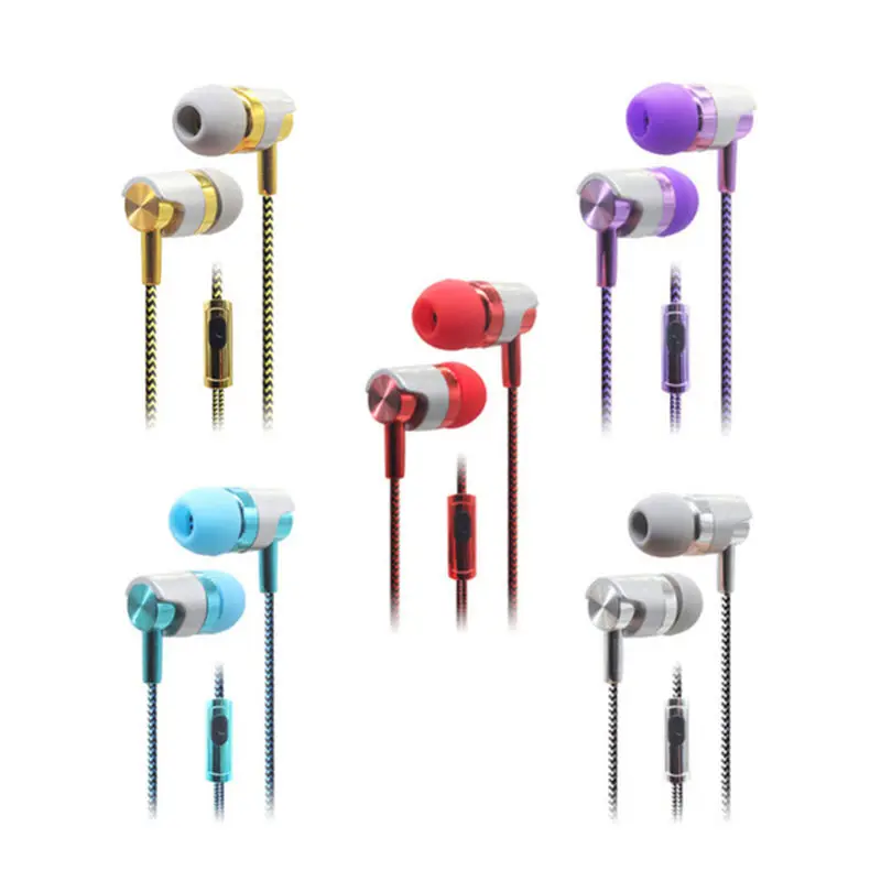 heavy subwoofer headphones In ear braided rope wired headphones with