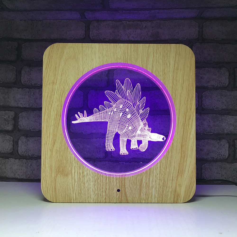 Новый деревянный мультяшный динозавр 3D LED RGB Ночник светильник 7 цветов меняющий Настольный фигурки 488