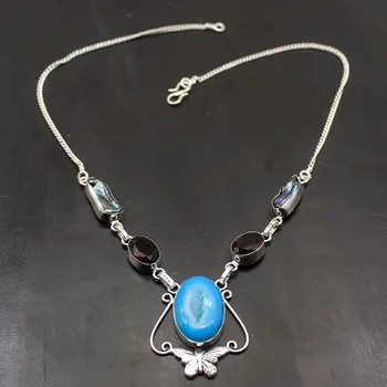 

Gorgeous Natural BlueDruzy Biwa Pearl 925 Sterling Silver Color Pendant Necklace Women Jewelry 18 Inch TF946
