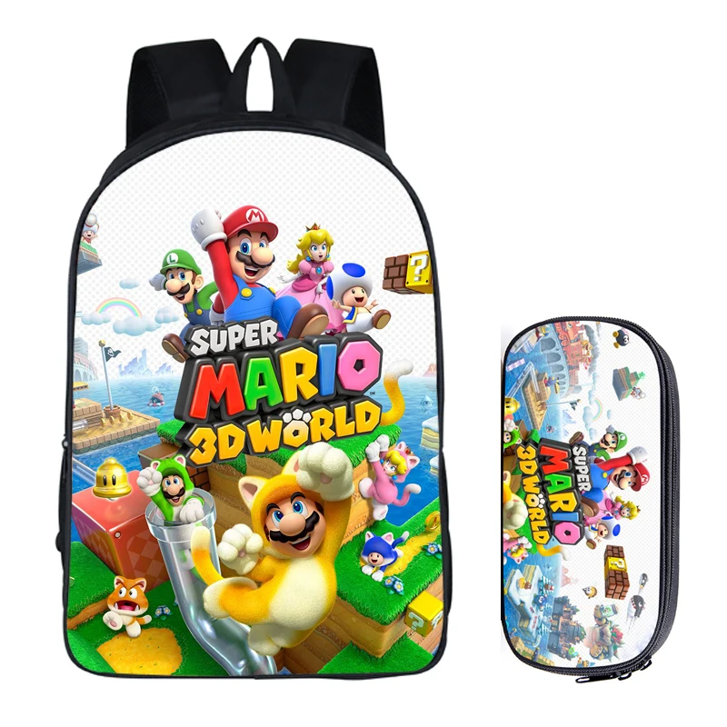 2Pcs 022 16 дюймов Sonic the Hedgehog Mario, школьная сумка для детей, рюкзак для мальчиков, детские школьные наборы, сумка-карандаш, школьная сумка для малышей - Цвет: 2Pcs 022