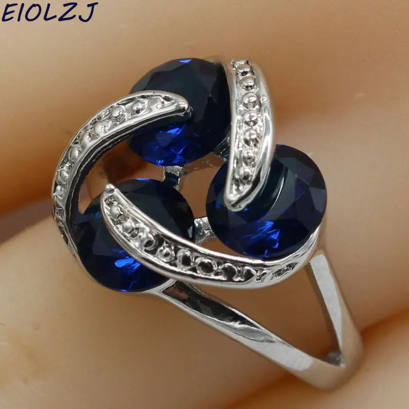 925 Sterling Silver Rings for Women Fashion Round Green Blue Semi-precious Stone Ladies Daily Ring Rings Free Jewelry Gift Box