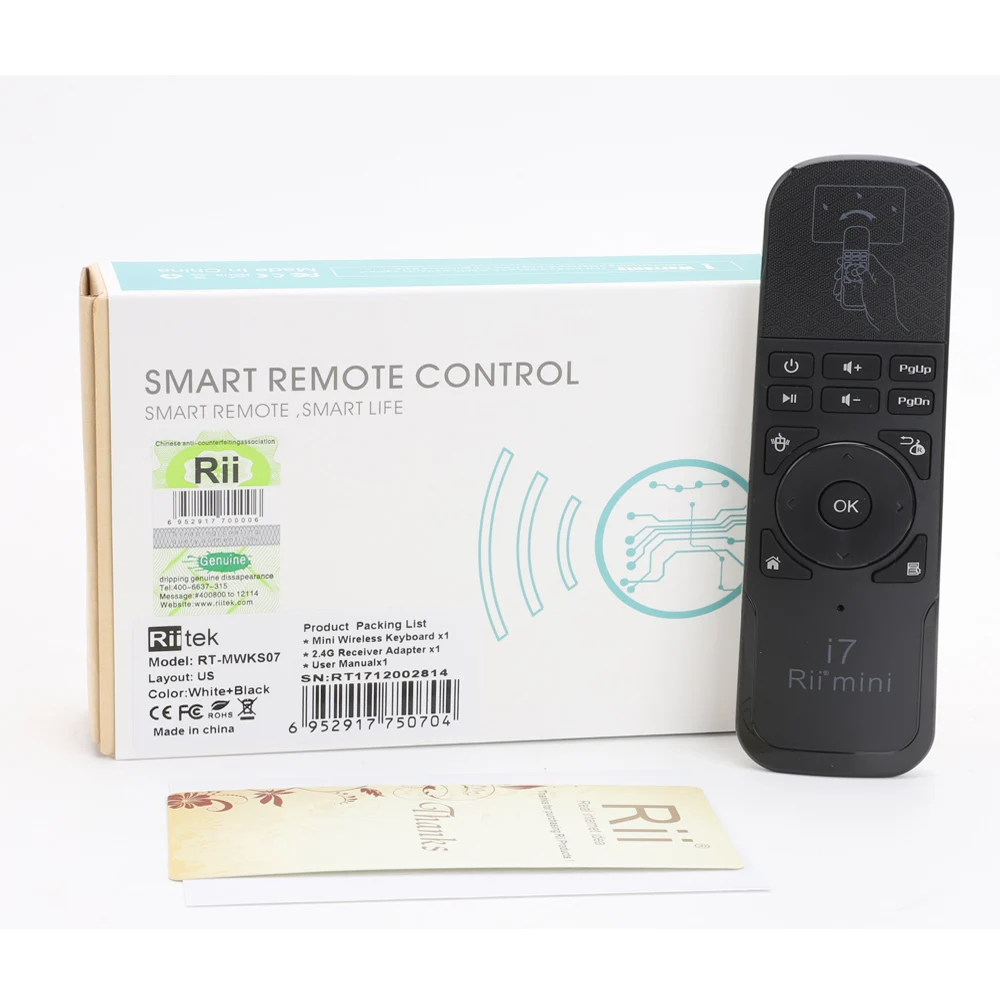 Original Rii Mini i7 2.4G Wireless Fly Air Mouse Remote Control Motion Sensing built in 6-Axis for Android TV Box Smart PC keyboard computer wireless