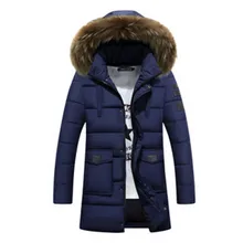 Модная зимняя парка мужская с хлопковой подкладкой длинная толстая теплая Повседневная с мехом енота собаки воротник Мужская куртка пальто шляпа съемная