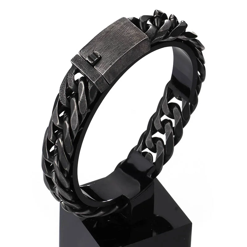 84g heavy Men's Vintage design Black Stainless Steel High Quality Double Curb Chain Link