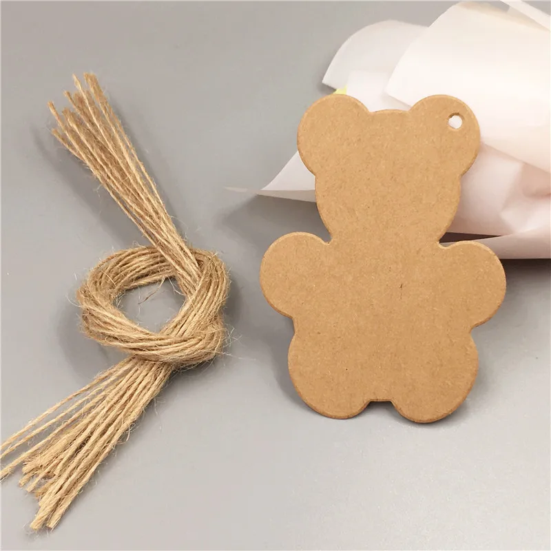

50Pcs/Lot Kraft Paper Thank You Paper Labels Hang Tags Cute Little Bear Wedding Etiquette Party Paper Labels+50Pcs Hemp Strings