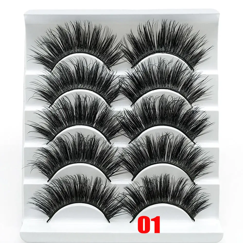 5 Pairs 3D Soft Faux Mink False Eyelashes Thick Handmade Wispy Fluffy Cross Long Lashes Natural Makeup Eyelash Extension Tools - Цвет: 01