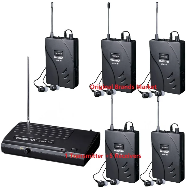 

Takstar WPM-100/WPM100 Stage Wireless Monitor System 1 Transmitter +5 Receivers use for Recording studio/on stage monitoring