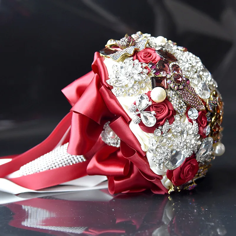 Роскошная брошь с кристаллами свадебный букет Искусственные цветы розы 2019 Свадебный букет невесты ручной работы Bling