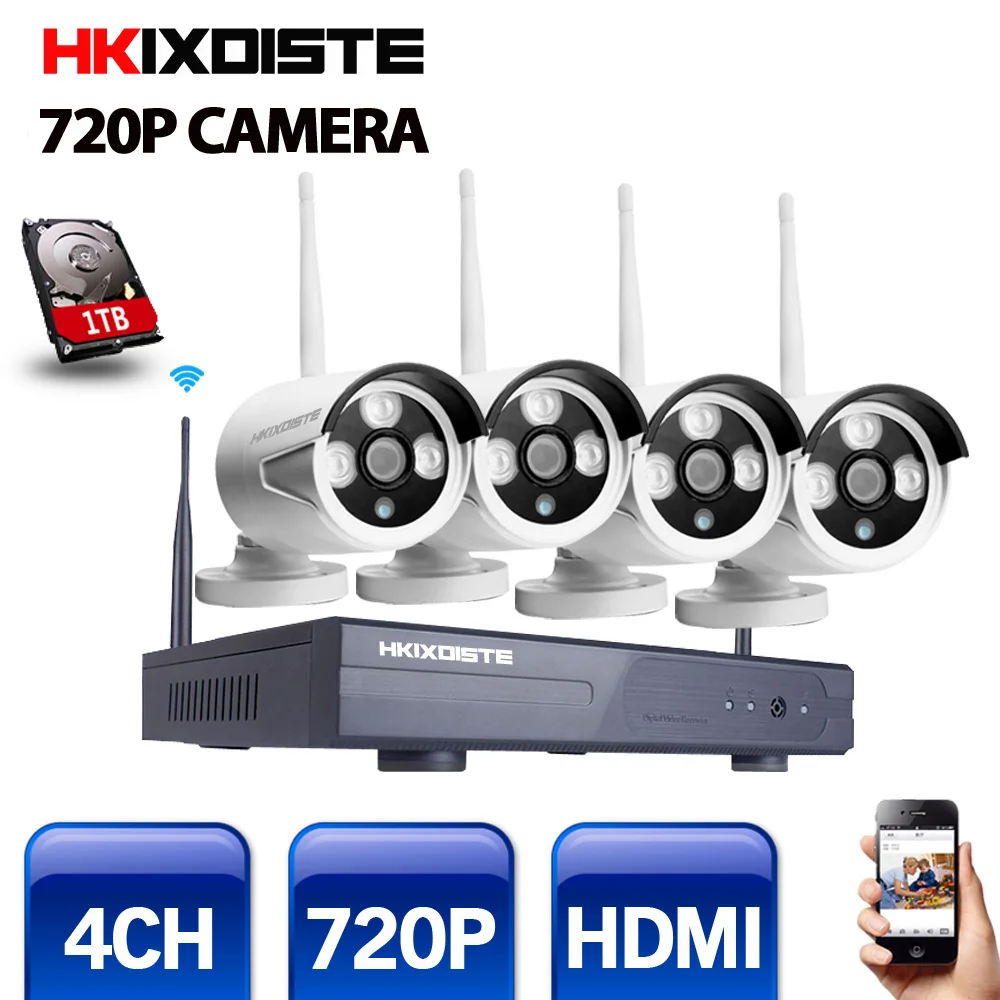 

4CH 720P Wireless NVR CCTV System Set P2P 4pcs WIFI IP Camera Outdoor 1.0MP Waterproof Security Video Surveillance Kit 1TB HDD