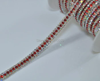 

Hot Wholesale 10 Yards Red 3 Rows Density Strass Crystal Chain Rhinestone Trim