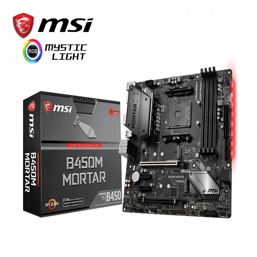 

MSI B450M Mortar Mainboard AMD SOCKET AM4 DDR4 HDMI SATAIII 2x SSD M.2 2x USB 3.1 Gen2 6x USB 3.1 Gen1 Micro-ATX motherboard