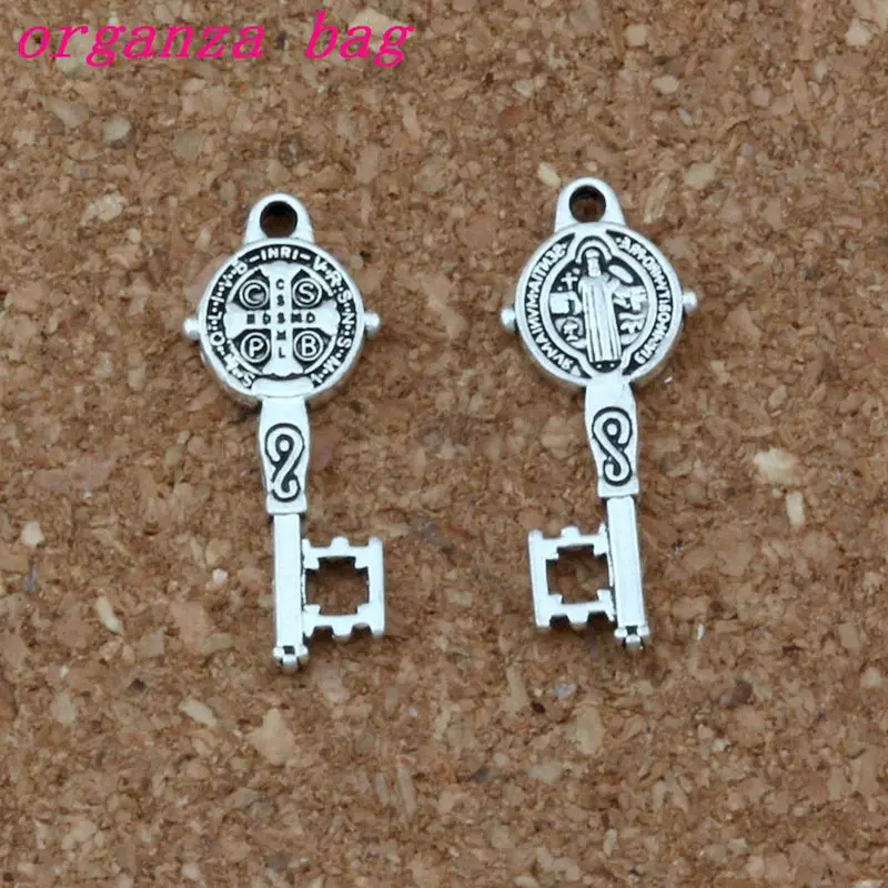 200Pcs Saint Benedict Medal Cross Key Religious Charms Pendants   For Jewelry Making Bracelet Necklace DIY Accessories 9.5x24mm