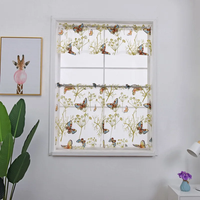 

Stylish 3 Pieces Of High-end Burnt-out Kitchen Perspective Curtains And 3 Pieces Of High-grade Burnt-out Butterfly Curtains