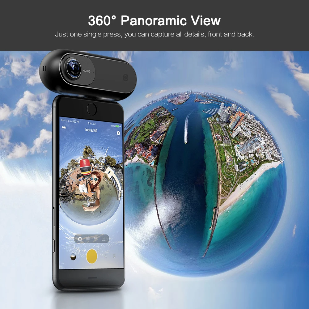 Insta360 один 4K 360 Экшн-камера Sport Камера 24MP пуля время 6-осевой гироскоп Поддержка BT для iPhone Cam