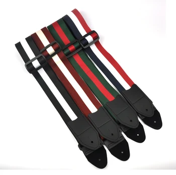 

1 Piece Cotton Stripe Leather Head Guitar Strap 2" Wide