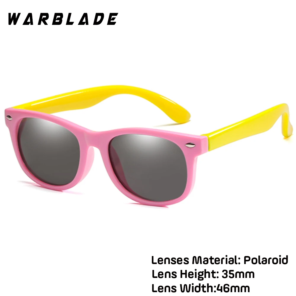 WarBLade Girls Sunglasses TR90 Silicone UV400 Child Baby Eyewear Kids Sun glasses Children Glasses Polarized Lenses Girls Boys - Цвет линз: pink yellow