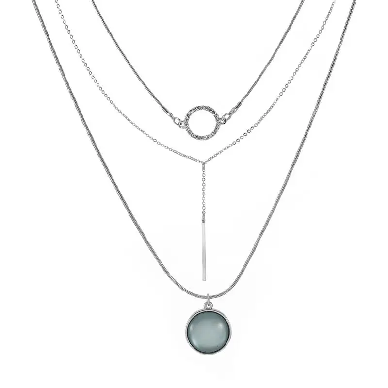 

Women Necklaces & Pendants 3 multi layer Necklace Round Circle Tassel Charm Bar Necklace for Women gift