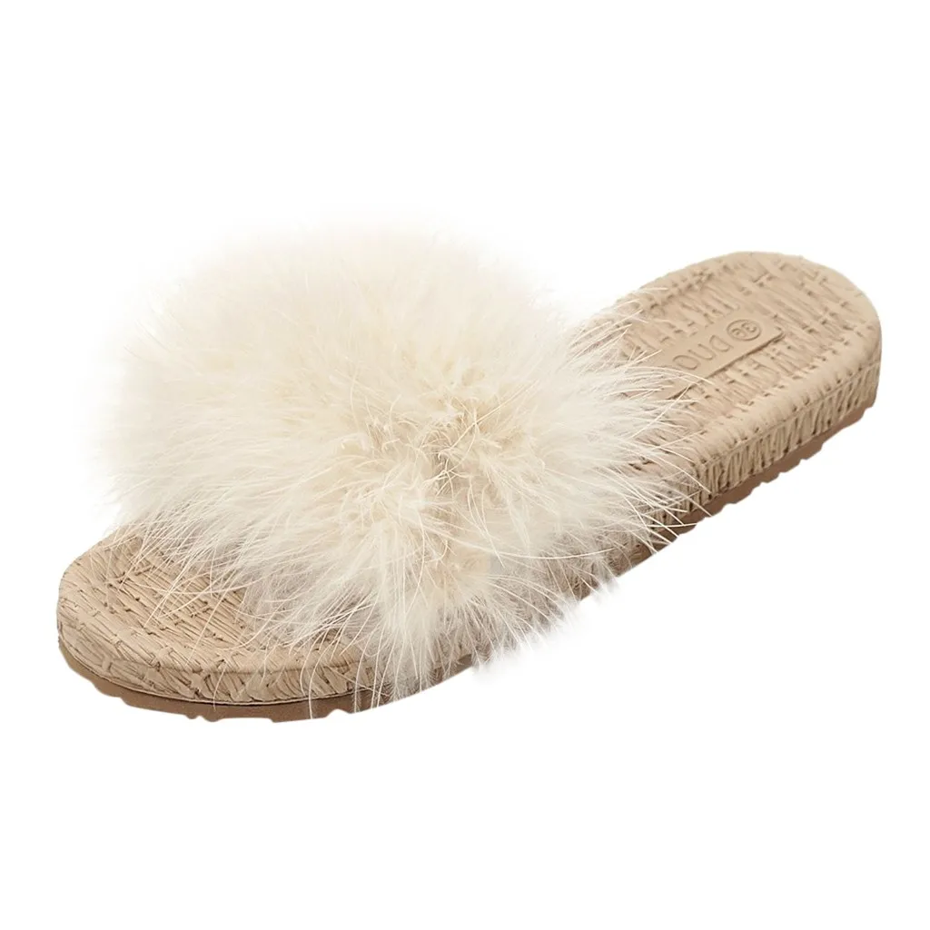 

Women's Wool Slippers Platform-Bottomed Mane Open Toe sandals Beach Walk Shoes Plush slippers summer flats high quality new 95