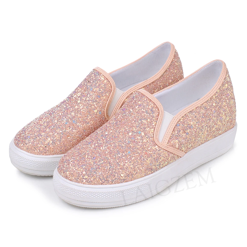 

LAIGZEM Shiny Glitter Women Sneakers Comfortable Platform Sequined Casual Students Shoes Woman Chaussure Sapato Large Size 33-44