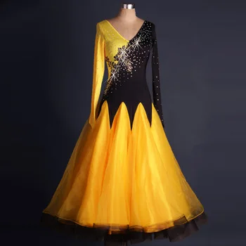 waltz Tango standard flamenco womens ballroom dance dresses long sleeve ballroom competition customized skirts yellow black