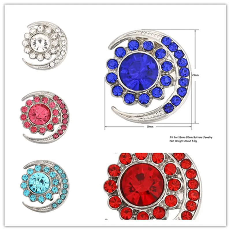 Metal Moon Snap Button Crystal Rhinestone Charm Fit DIY 18mm Interchangeable Bracelet&ampNecklace jewelry | Украшения и