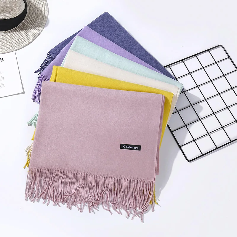 

Winter Women Scarf Thin Shawls and Wraps Lady long Solid hijab Stoles Cashmere Pashmina Cashmere Shawl Autumn Head Scarves 2019