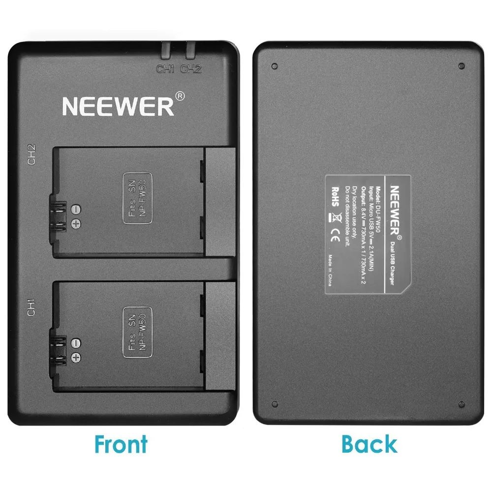 Neewer NP-FW50 зарядное устройство для камеры Набор для sony(2-Pack сменные батареи, 1100 mAh, микро USB вход двойное зарядное устройство