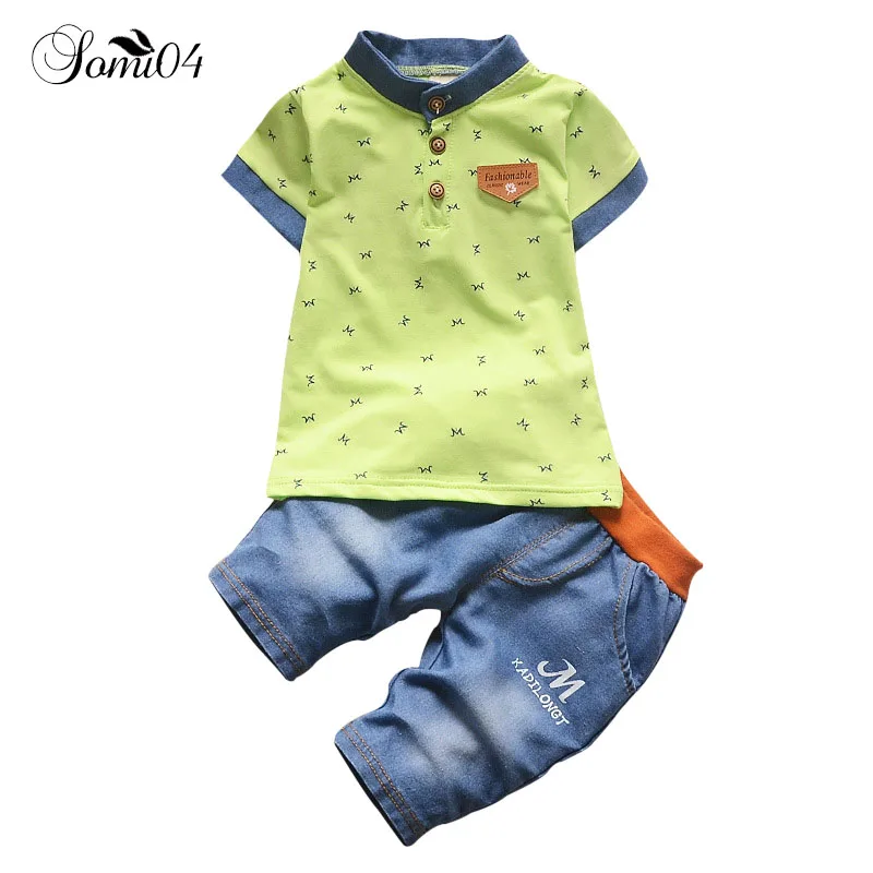 

Children Baby Clothes Sets 2018 Little Boy Casual Short-sleeve T-shirt Fake Denim Pants Suit 1 2 3 4 Years Toddlers Kids Outfits