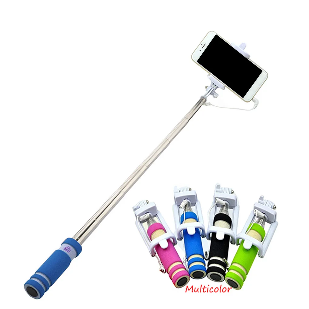 

Button Wired Sponge Handle Mini Phone Selfie Stick Extendable Fold Smartphone Self-portrait Monopod