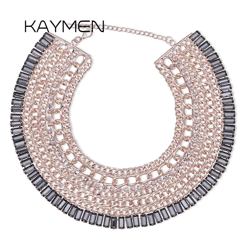 

Women's Multilayer Chains and Cup Chains Rhinestones Statement Chokers Necklace Wedding Jewelry Golden Plated Crystals Necklace