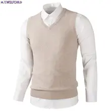 Модный мужской жилет мужской v-образный вырез без рукавов вязаный жилет хлопок трикотажные повседневные пуловеры свитера жилет тонкие мужские топы