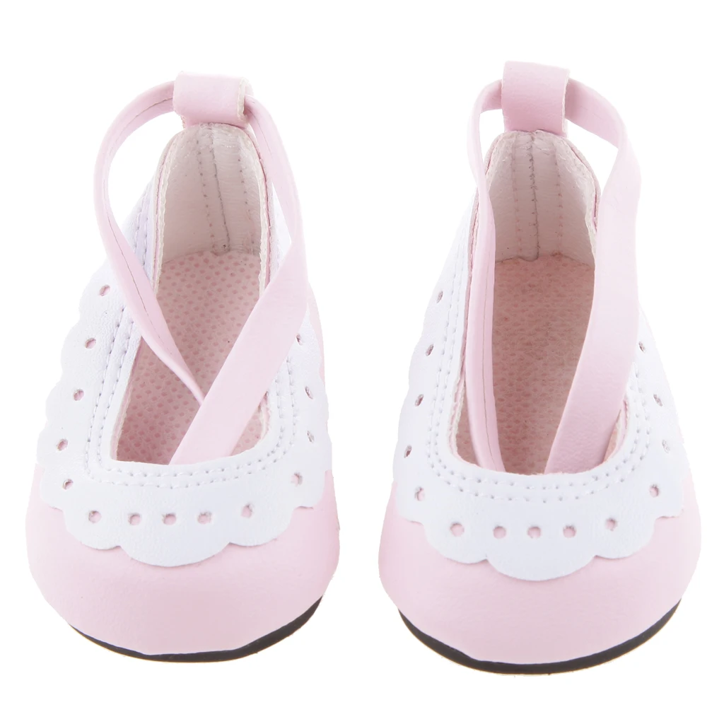 18 Inch Girl Doll Princess Shoes - Ankle Strap Leather Shoes Flats Clothes for American Doll Costume Accessory 2 Pairs