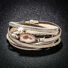 SHUANGR, Модный жемчужный Многослойный кожаный браслет, браслет для женщин и мужчин, винтажный Шарм, подвеска с кисточкой, браслеты, ювелирные изделия
