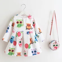 Весенне-осеннее детское платье для девочек одежда с принтом для девочек модное платье принцессы+ сумка, два комплекта детское платье с цветочным рисунком для маленьких девочек