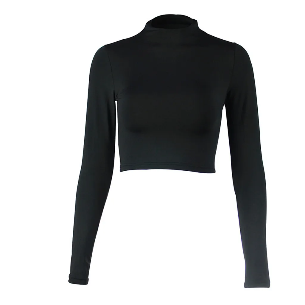 Women Crop Tops long Sleeve Turtleneck