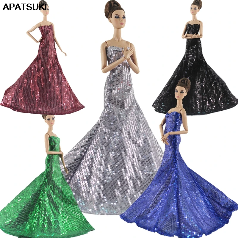Высокая мода, праздничное платье с блестками для куклы Барби, одежда, платье принцессы, 1/6, аксессуары для куклы Барби, наряды, детские игрушки