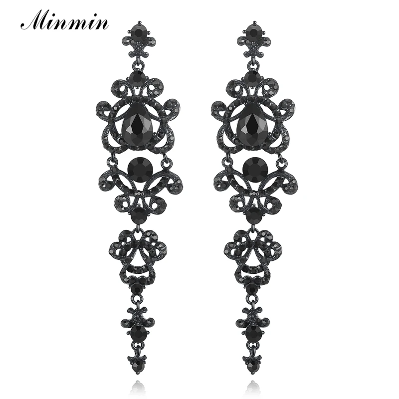 319.18руб. |Minmin модные черные хрустальные длинные серьги люстра винтажная висячая серьга 2019 новая Вечеринка Выпускной мода ювелирные изделия для женщин EH421-in Серьги-капельки from Украшения и аксессуары on AliExpress 
