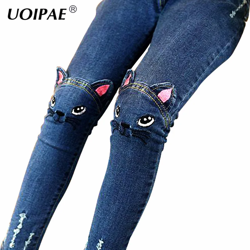Girls Jeans 2018 Cartoon Cat Plus Size font b Baby b font Girls Pants Slim Skinny