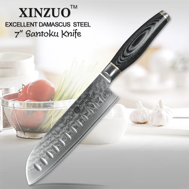 

XINZUO 7" inch Santoku Knife Stainless Steel 73 Layers Japanese Damascus Kitchen Knife Butcher's Knives Tools Pakka Wood Handle
