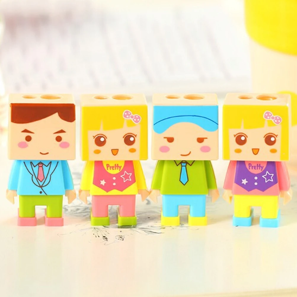 1PC Doll design double holes pencil sharpener set with eraser Creative Square kids